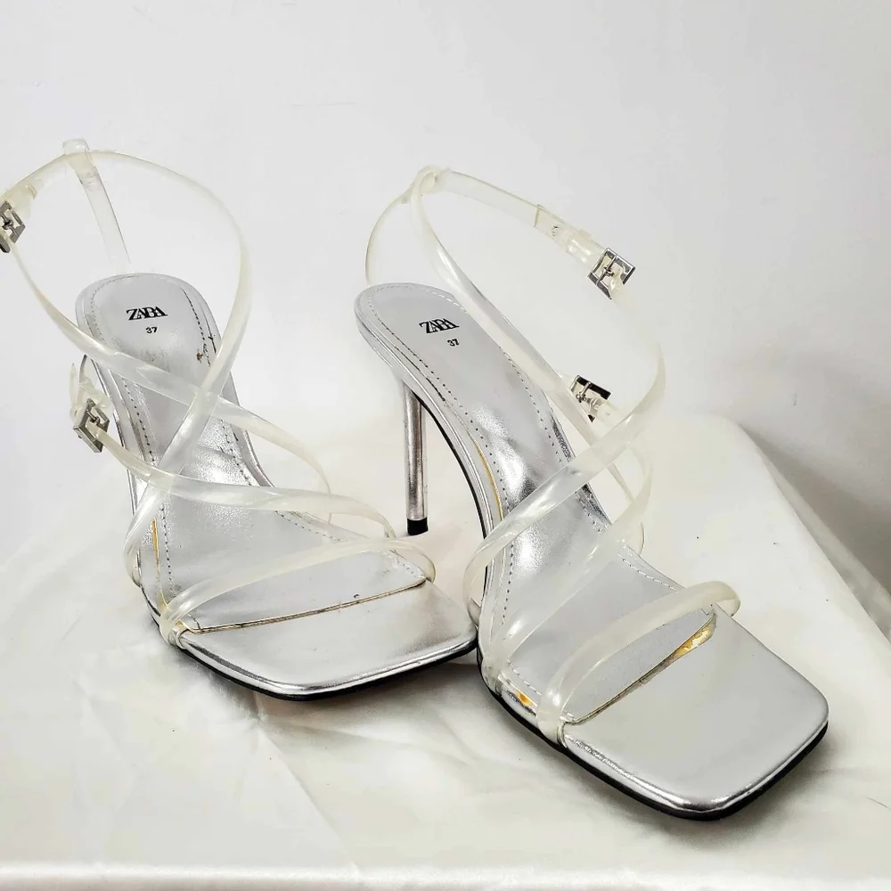 Zara Clear Invisible Vinyl Straps High Heel Strappy Sandal - Picture 2 of 16